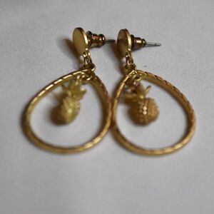 Unique Matte Gold Tone Teardrop/Pineapple Charm Dangle Drop 1.75" Post Earrings